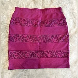 Red lace mini pencil skirt